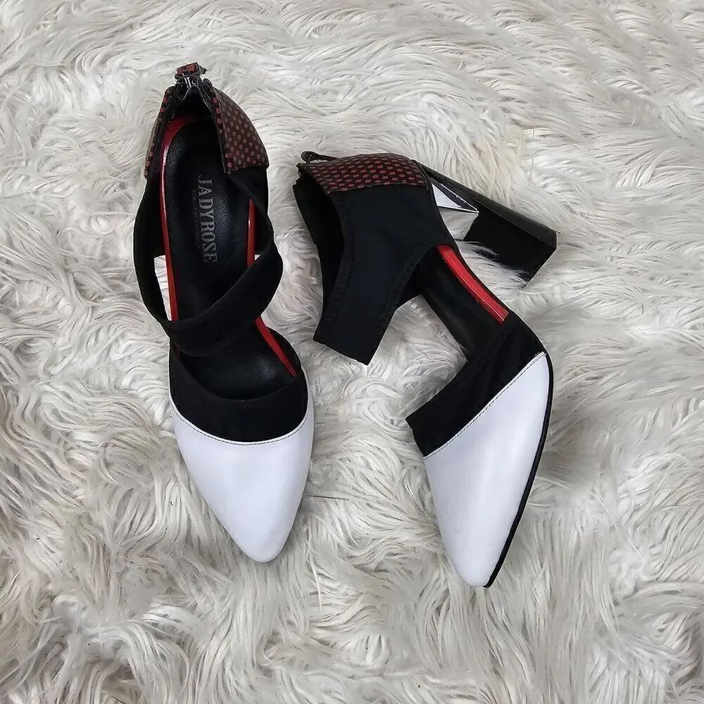 JADY ROSE GORGEOUS WHITE - BLACK -WHITE PATENT LEATHER PUMP SZ 7